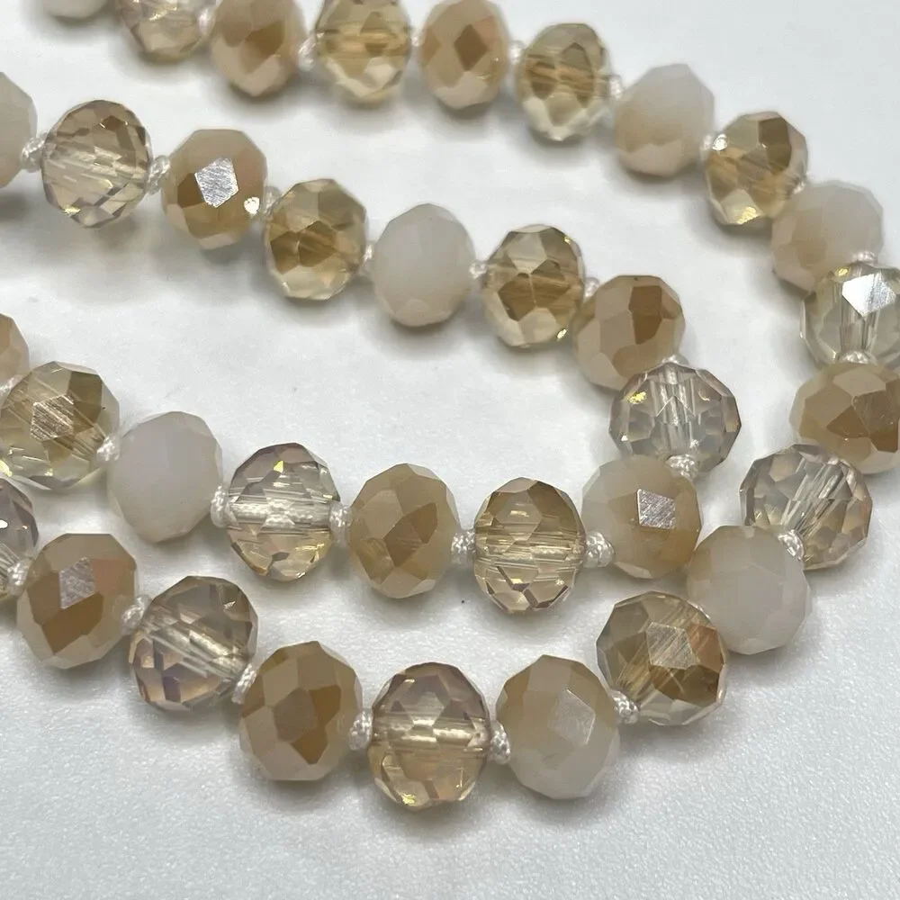 Stunning Cream Beige Glass Rondel Beaded Knotted Necklace Boho Fashion Statement